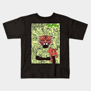 Switzerland - Green-Eyed Male Character with Animal Mask and Doodle Accent Kids T-Shirt